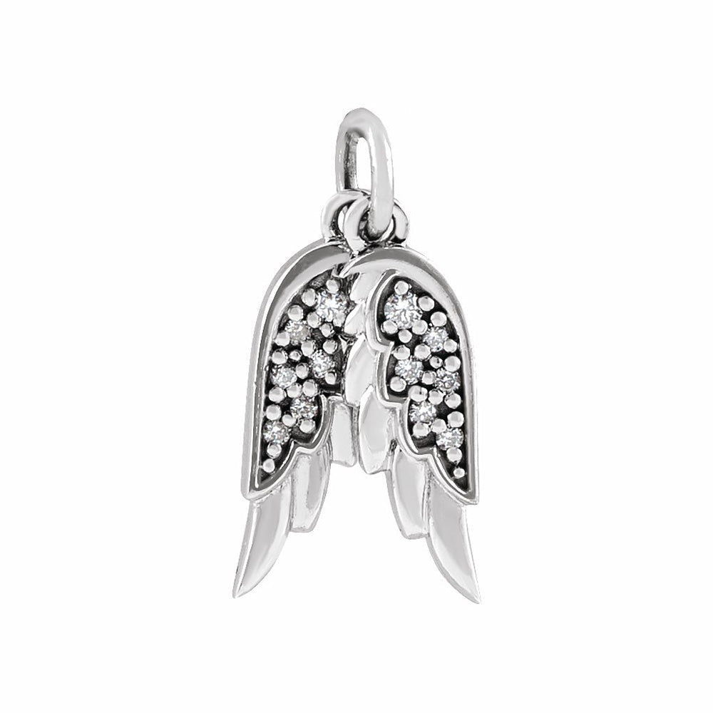 Sterling Silver .03 CTW Diamond Angel Wings Pendant