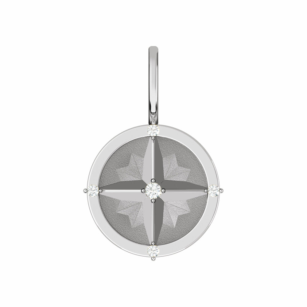 Sterling Silver Natural Diamond Compass Pendant