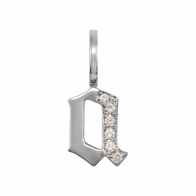 14k Gold Natural Diamond Gothic Initial Pendant