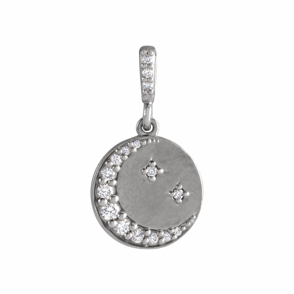 Sterling Silver Natural Diamond Crescent Moon Disc Pendant