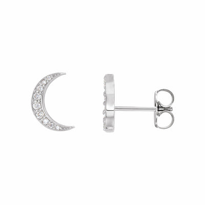 Sterling Silver Diamond Crescent Moon Earrings