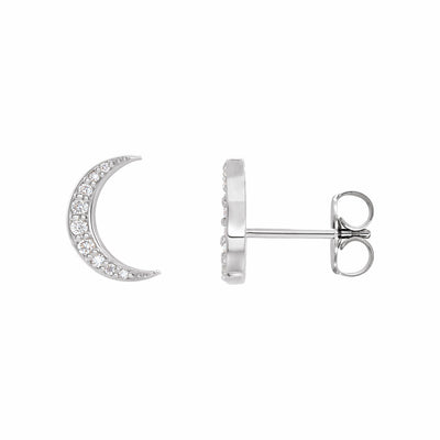 14k Gold Diamond Crescent Moon Earrings