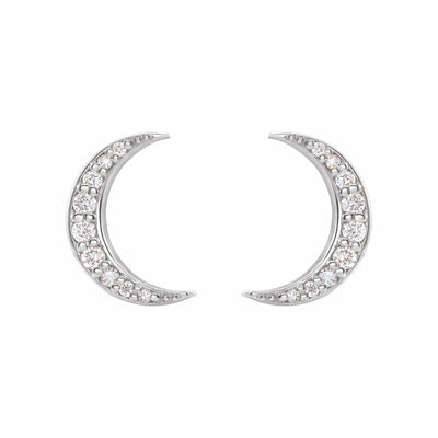 Sterling Silver Diamond Crescent Moon Earrings