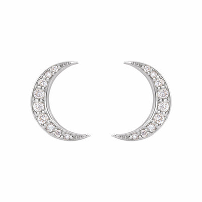 14k Gold Diamond Crescent Moon Earrings