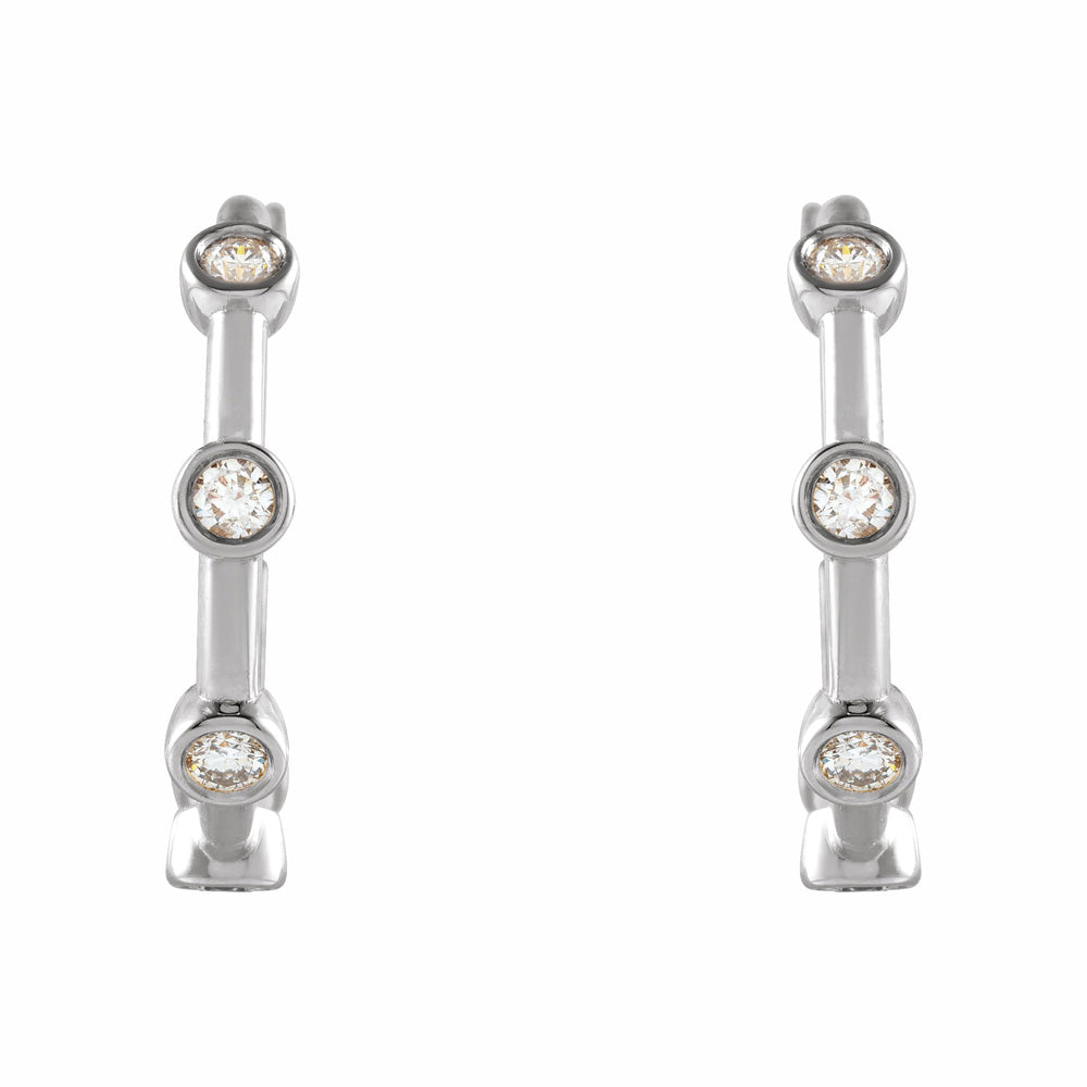 Sterling Silver Diamond Bezel-Set Hoop Earrings
