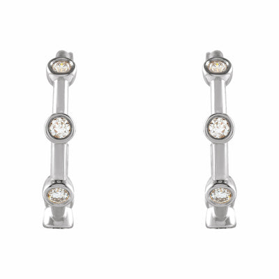 14k Gold Diamond Bezel-Set Hoop Earrings