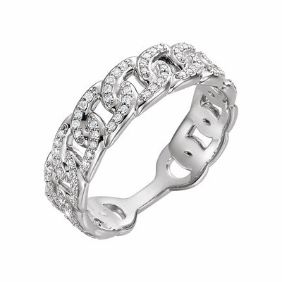 Sterling Silver Diamond Stackable Chain Link Ring