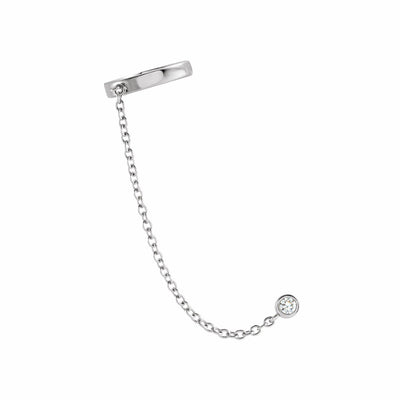 Sterling Silver 1/10 CT Diamond Single Ear Cuff with Chain