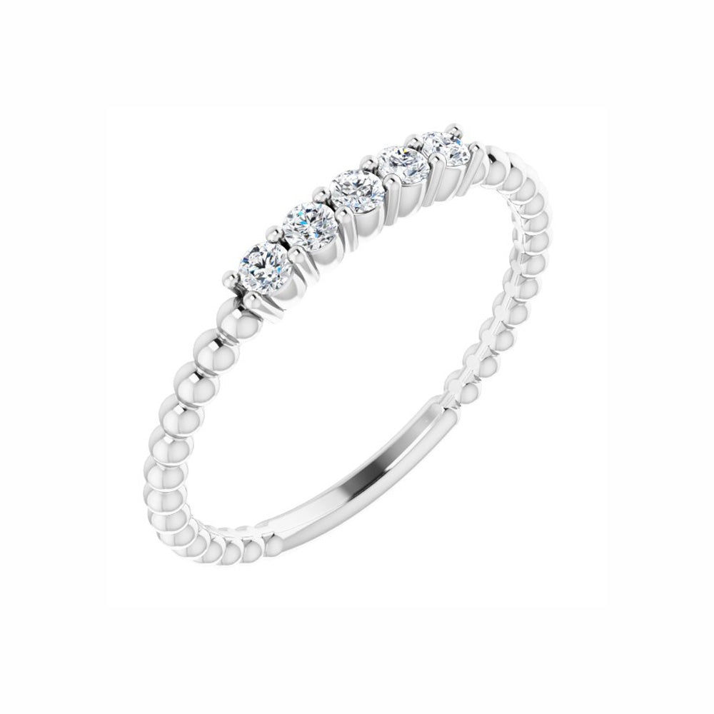 Sterling Silver Diamond Beaded Stacking Ring