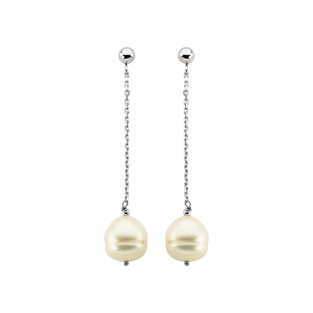 14k Gold Freshwater Cultured Pearl Dangle Earrings