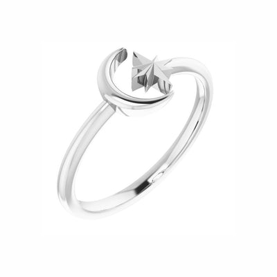 14k Gold Crescent Moon & Star Negative Space Ring