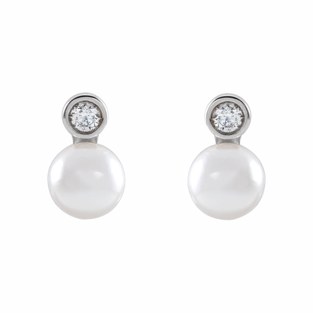 Sterling Silver Cultured Akoya Pearl & Natural Diamond Earrings