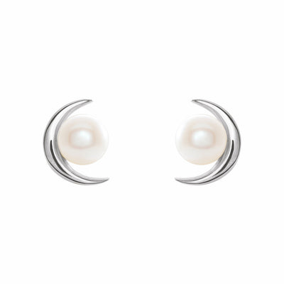 Sterling Silver Pearl Crescent Moon Earrings