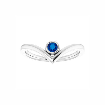 Blue Sapphire Bezel-Set V Ring