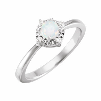 14k Gold Lab-Grown White Opal & .04 CTW Natural Diamond Halo-Style Ring