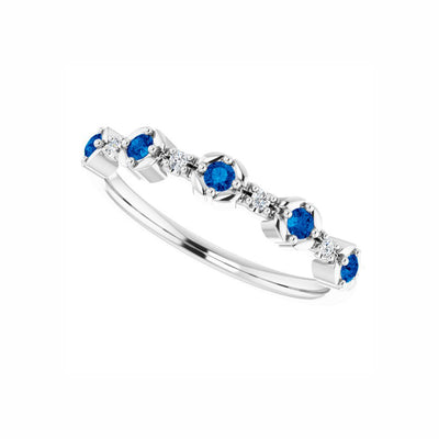 14k Gold Blue Sapphire & .03 CTW Natural Diamond Stackable Ring