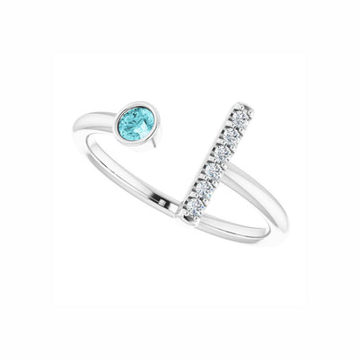 Sterling Silver Gemstone & Diamond Bar Ring