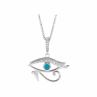 Natural Turquoise & .08 CTW Natural Diamond Eye of Horus Pendant Necklace