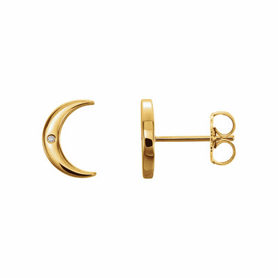 14k Gold Diamond Crescent Earrings