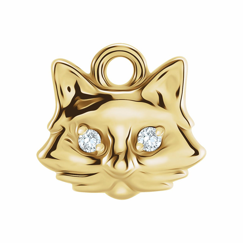 14K Gold Cat Dangle Charm with Natural Diamond Eyes