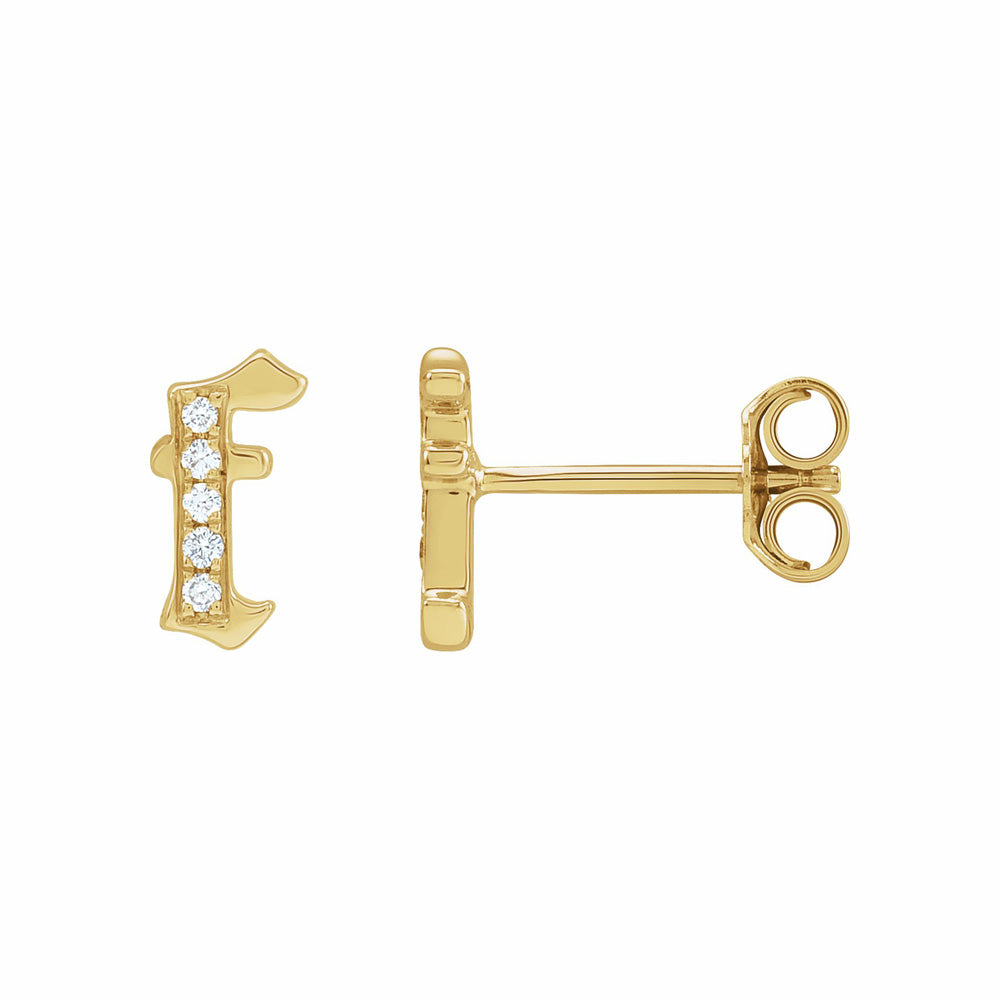 14k Gold Diamond Single Gothic Initial Earring