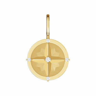 14K Gold Natural Diamond Compass Pendant