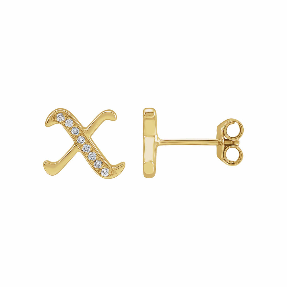 14k Gold Diamond Single Gothic Initial Earring