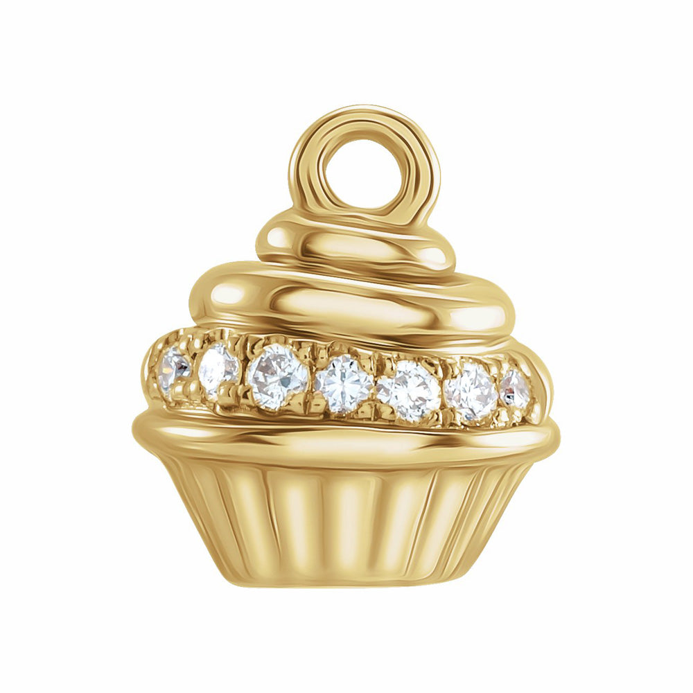 14k Gold Natural Diamond Cupcake Dangle