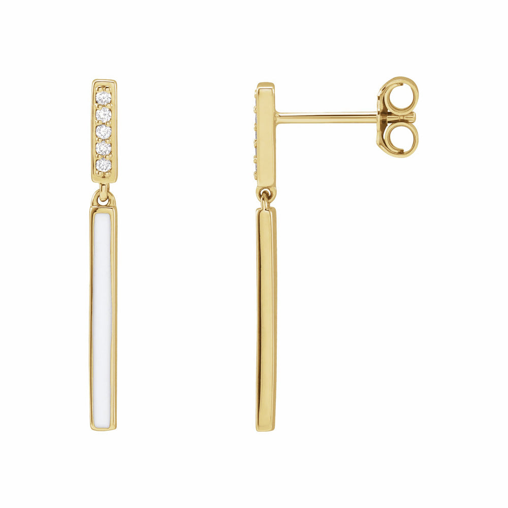 14k Gold Diamond & Enameled Bar Earrings