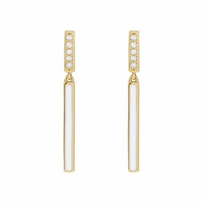 14k Gold Diamond & Enameled Bar Earrings