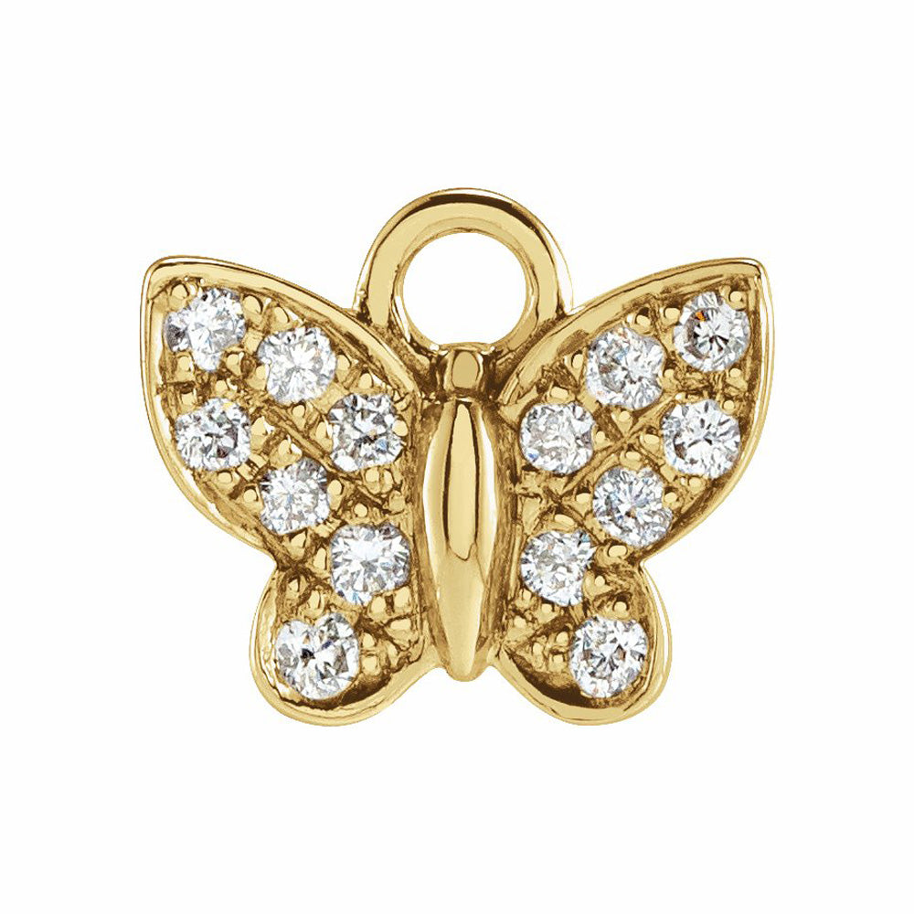 14k Gold Natural Diamond Butterfly Dangle
