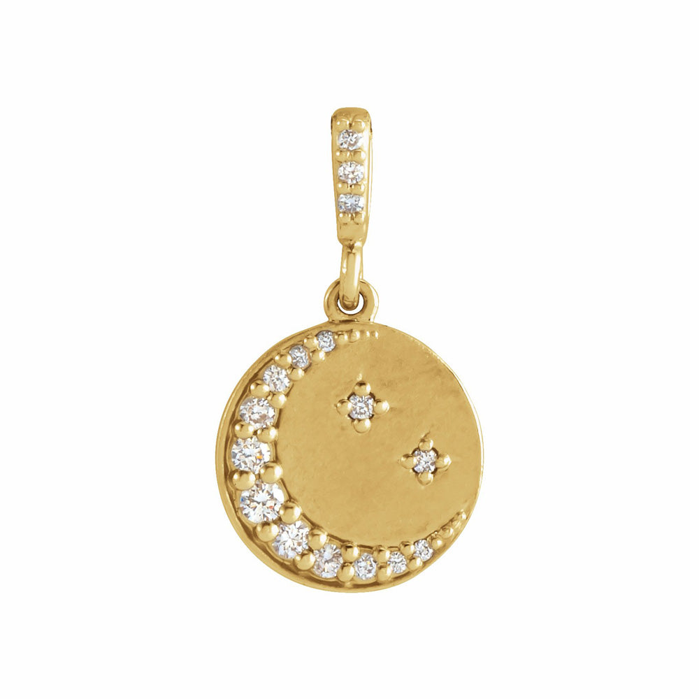 14k Gold Natural Diamond Crescent Moon Disc Pendant