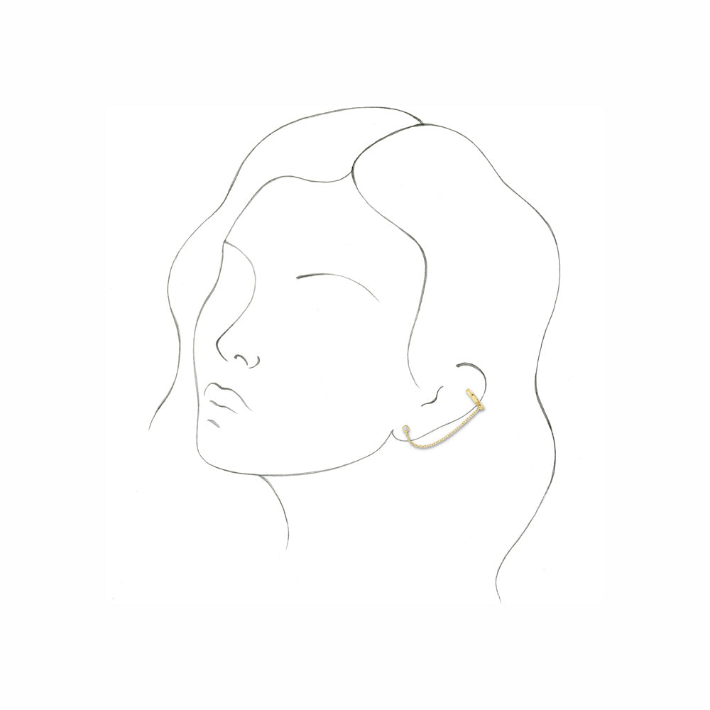 14k Gold 1/10 CT Diamond Single Ear Cuff with Chain