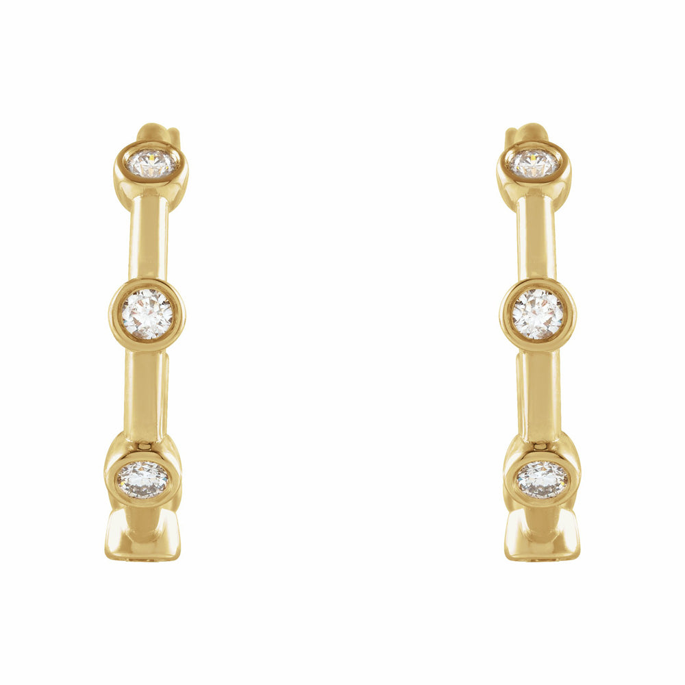 14k Gold Diamond Bezel-Set Hoop Earrings