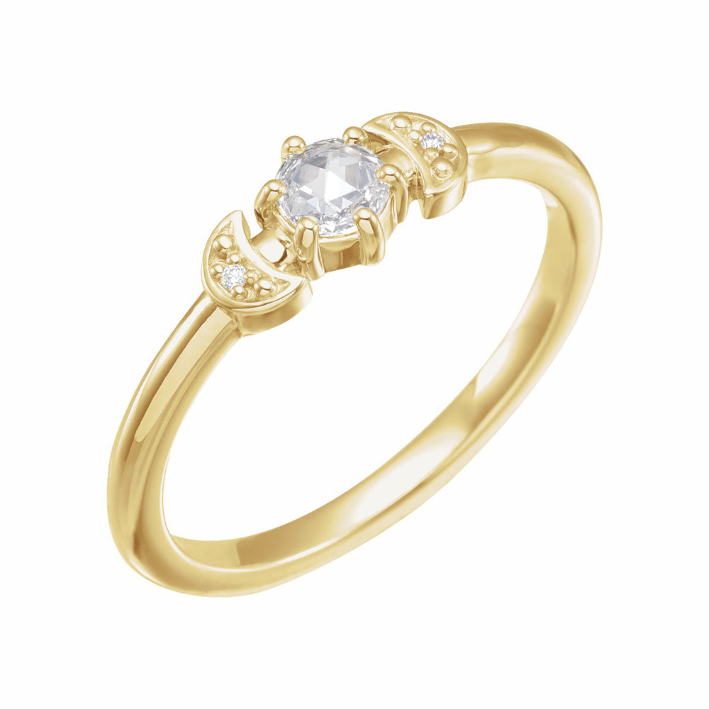 14K Gold & Diamond Celestial Moon Themed Ring
