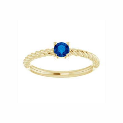 14K Gold Gemstone Solitaire Rope Ring