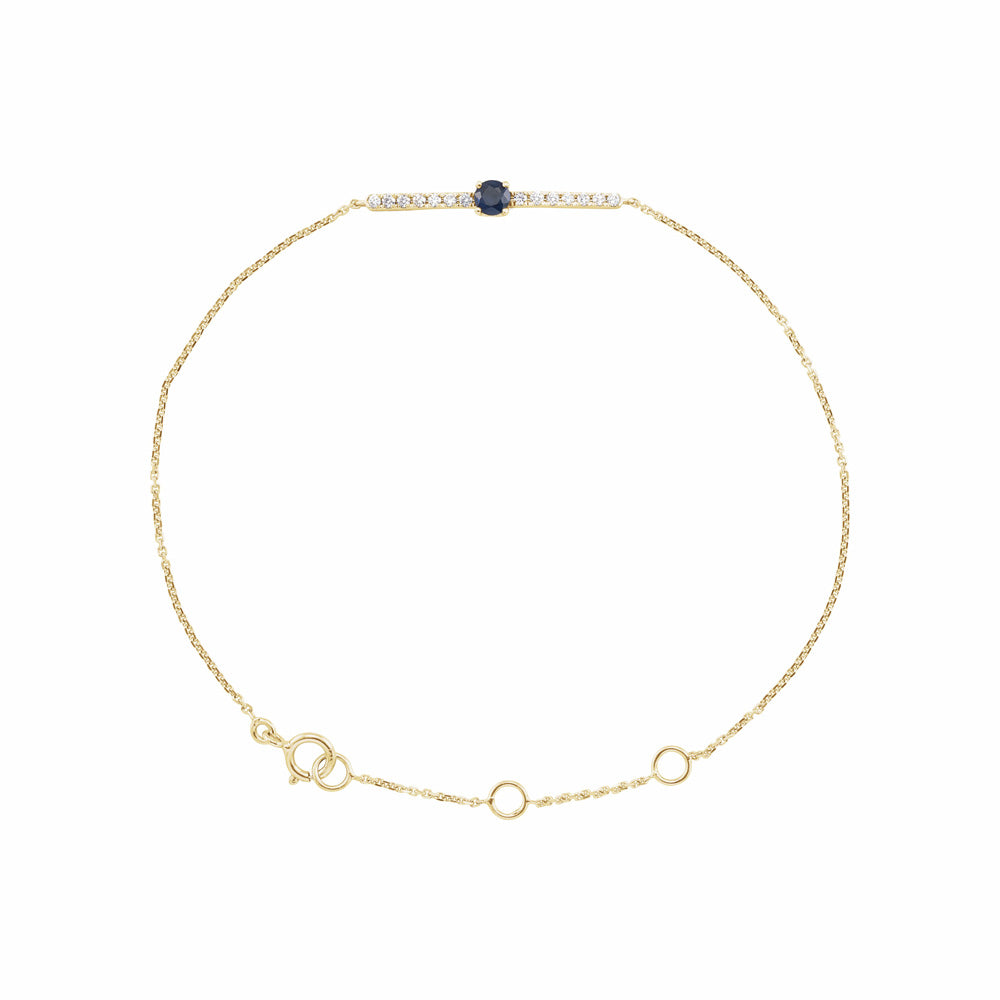 14k Gold Blue Sapphire & Diamond Bar Bracelet