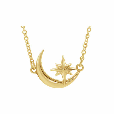 14k Gold Crescent Moon & Star Necklace