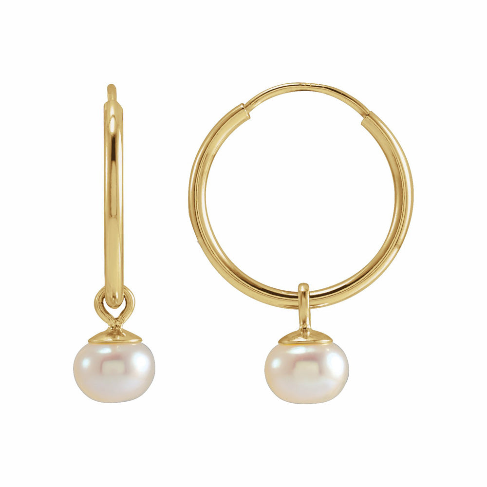 14k Gold Cultured Freshwater Pearl Huggie Hoop Earrings