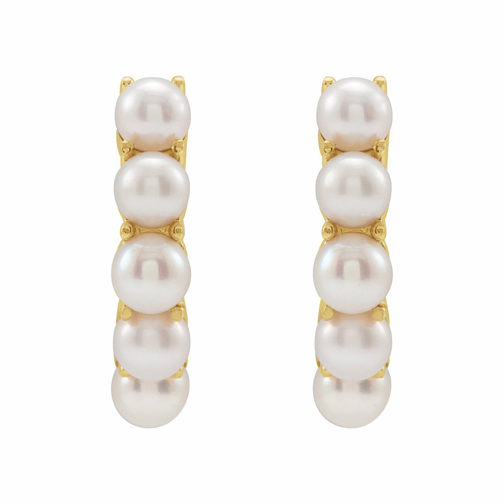 14K Gold Pearl Huggie Earrings