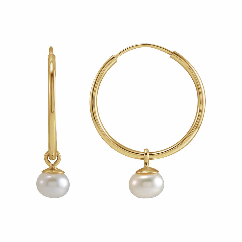 14k Gold Cultured Freshwater Pearl Huggie Hoop Earrings