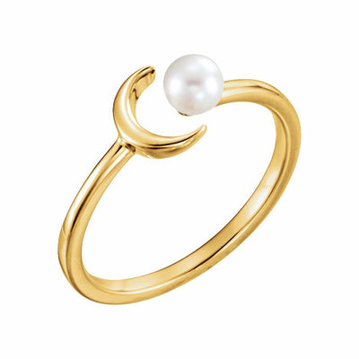 14k Gold Cultured Freshwater Pearl Crescent Moon Ring