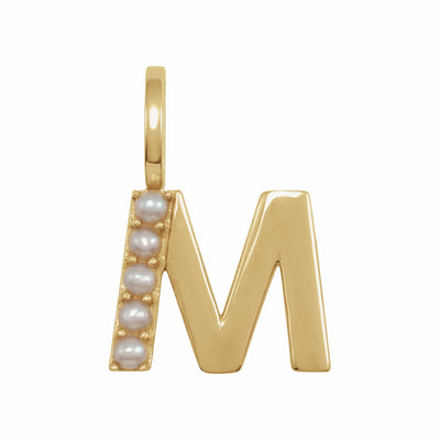 14k Gold Cultured Pearl Initial Pendant
