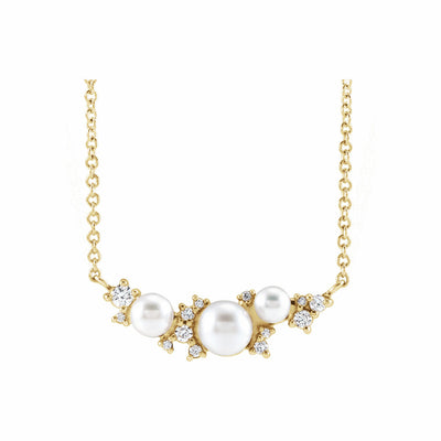 14k Gold Cultured Akoya Pearl & Natural Diamond Necklace