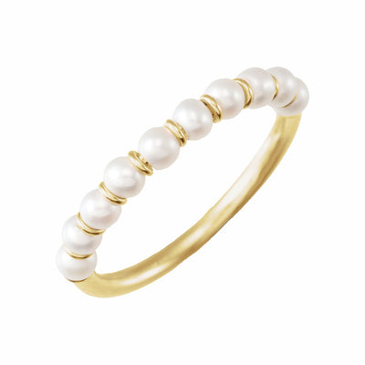 14k Gold Cultured White Freshwater Pearl Ring