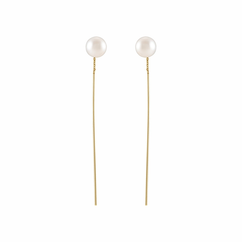 14k Gold Freshwater Cultured Pearl Threader Earrings