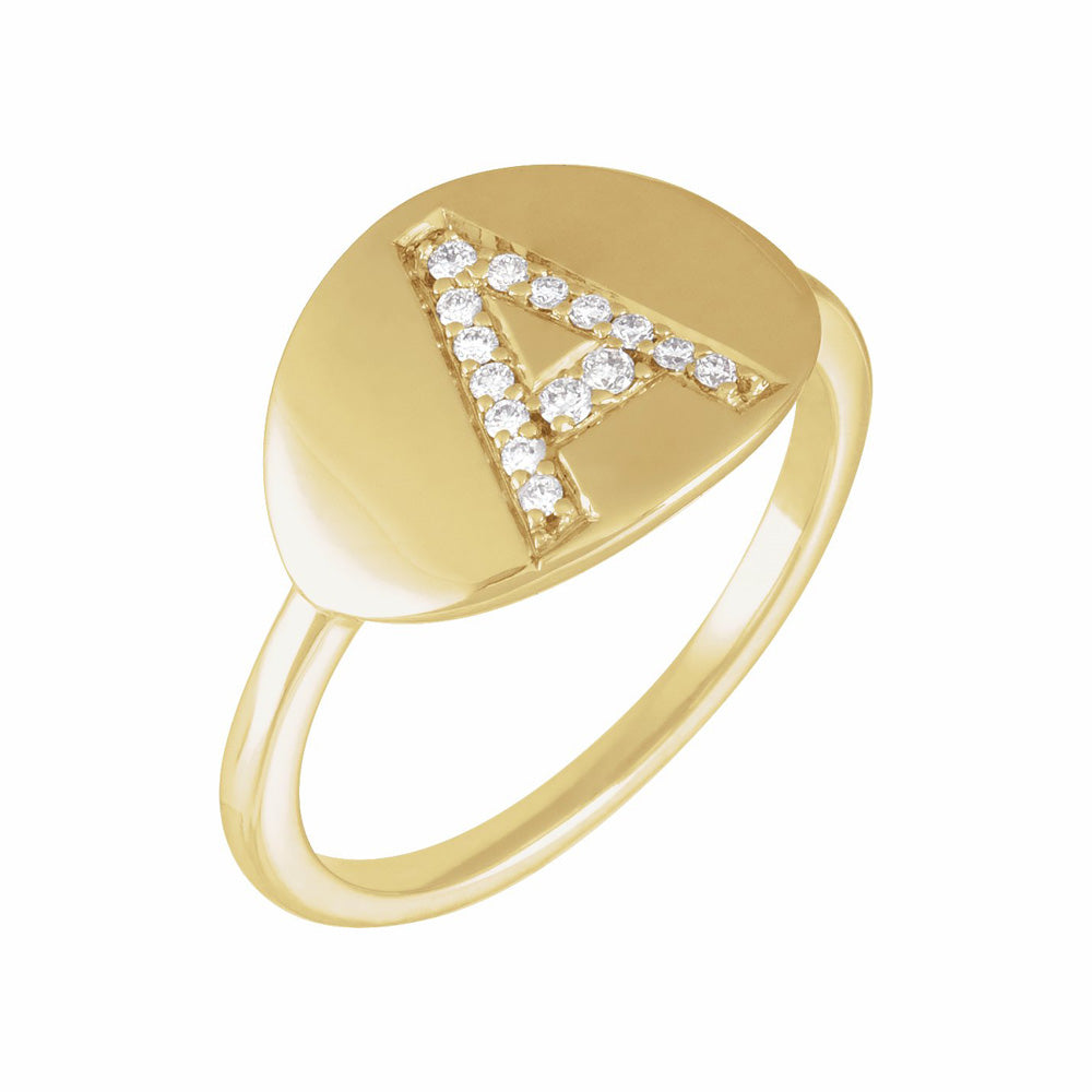 14k Gold Diamond Pave Initial Ring