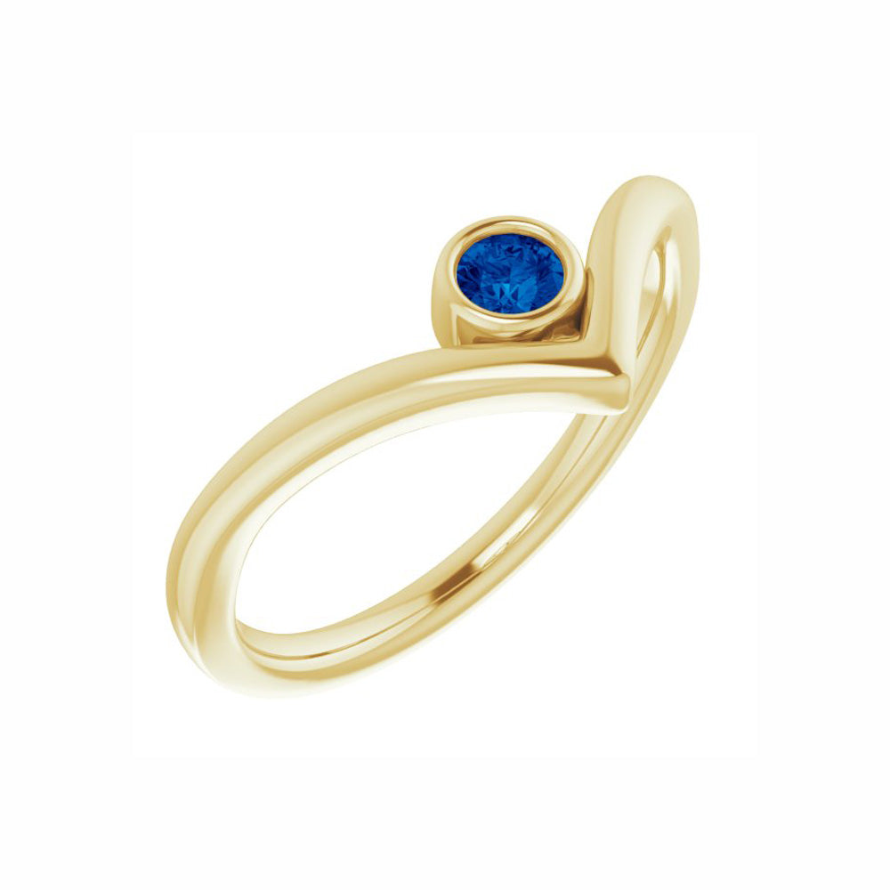 Blue Sapphire Bezel-Set V Ring