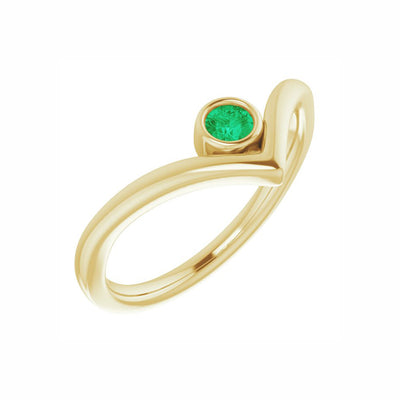 Emerald Bezel-Set V Ring