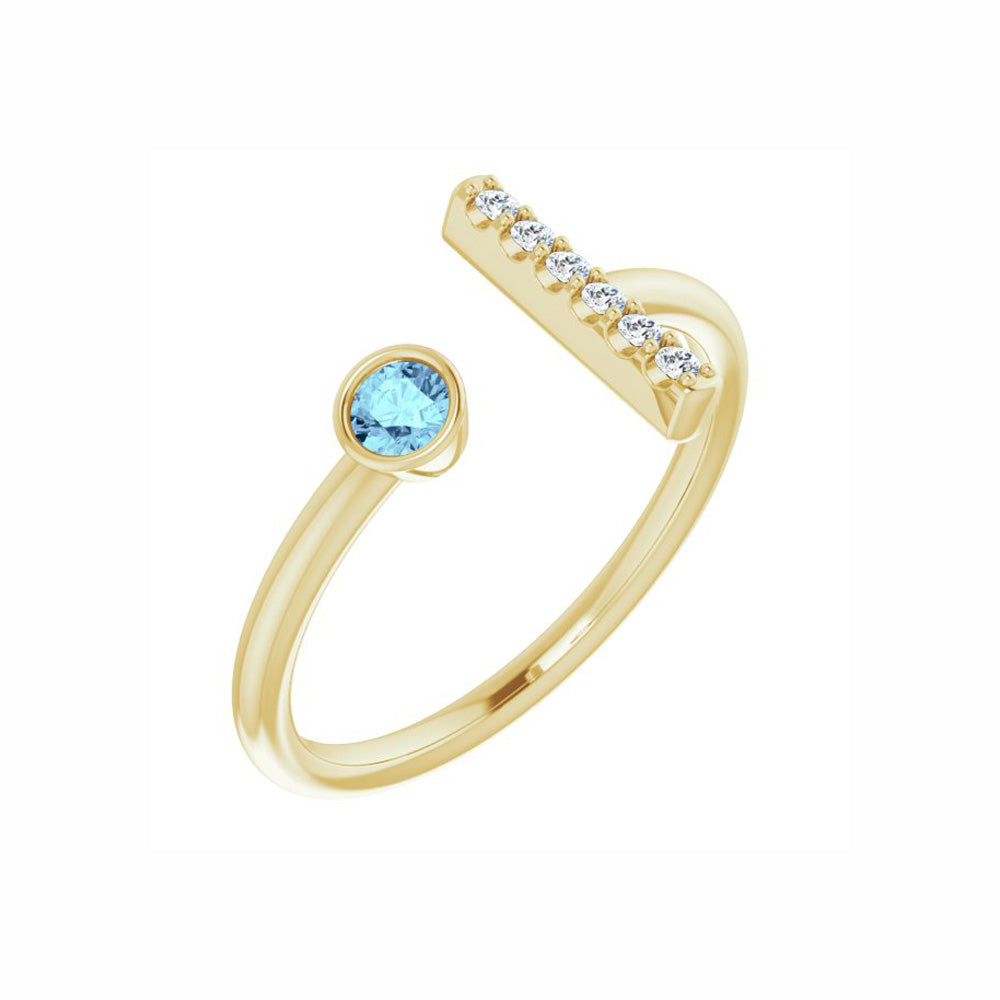 14k Gold Gemstone & Diamond Bar Ring